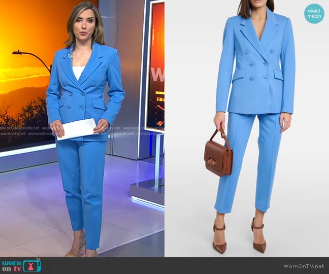 Dorothee Schumacher Emotional Essence Jacket and Pants worn by Margaret Brennan on CBS Evening News