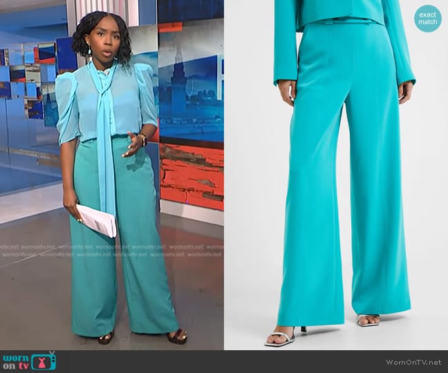 WornOnTV: Zinhle’s blue tie neck blouse and wide-leg pants on NBC News ...