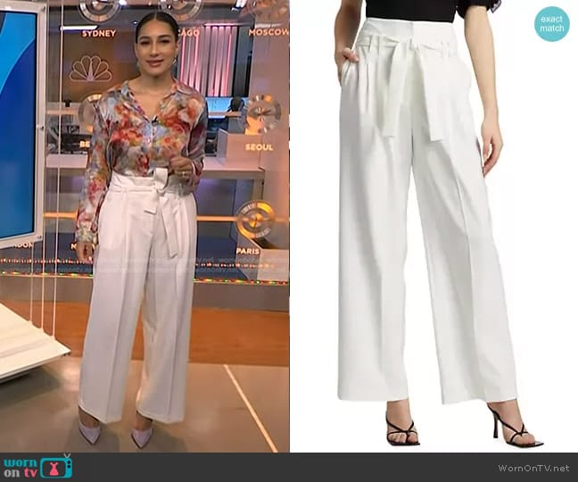 Elie Tahari Crepe Wide Leg Trousers in Sky White worn by Morgan Radford on NBC News Daily