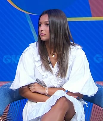 Elliston Berry’s white ruffle wrap dress on Good Morning America