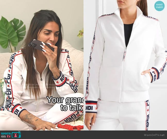 Fendi Embroidered Cotton-Blend Jersey Track Jacket worn by Sara Al Madani (Sara Al Madani) on The Real Housewives of Dubai