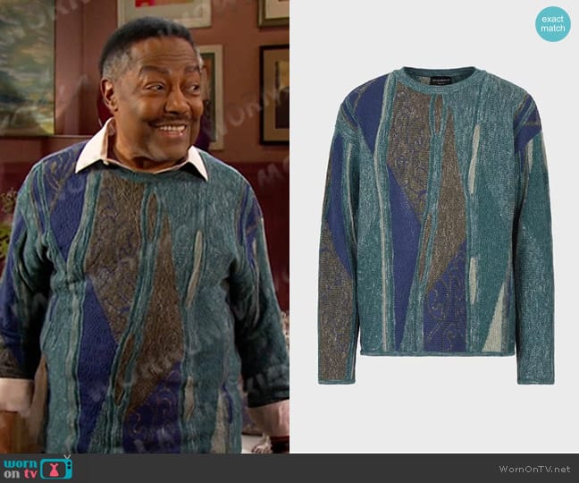 Emporio Armani Jacquard Pattern Linen And Cotton Blend Jumper worn by Abe Carver  (James Reynolds) on Days of our Lives