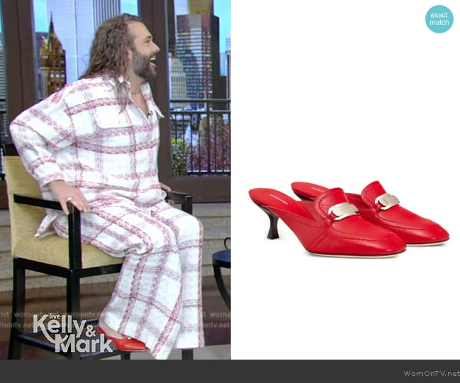 Ferragamo Kitten-heel mules worn by Jonathan van Ness on Live with Kelly and Mark