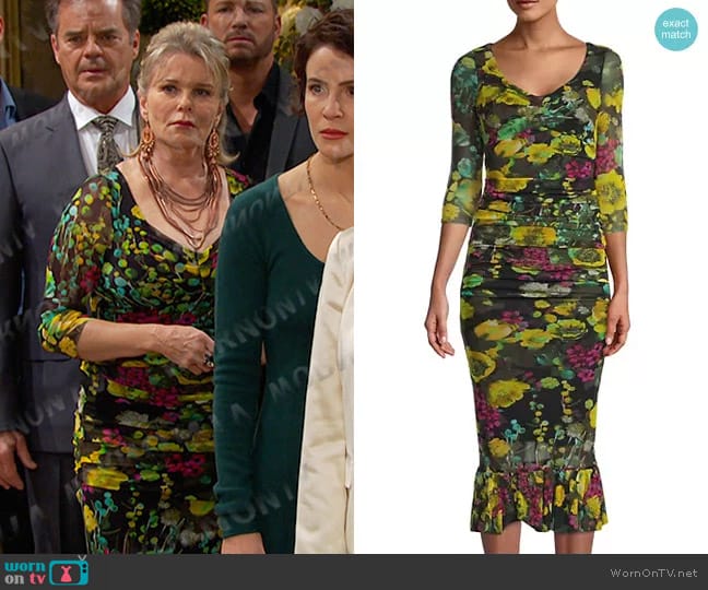 Fuzzi Tulle Floral Ruched Midi-Dress worn by Bonnie Lockhart (Judi Evans) on Days of our Lives