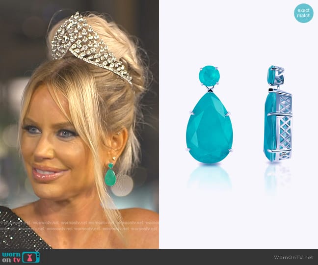 Gemma Azzurro Maldives Large Pear Paraiba Drop Earrings worn by Caroline Stanbury (Caroline Stanbury) on The Real Housewives of Dubai