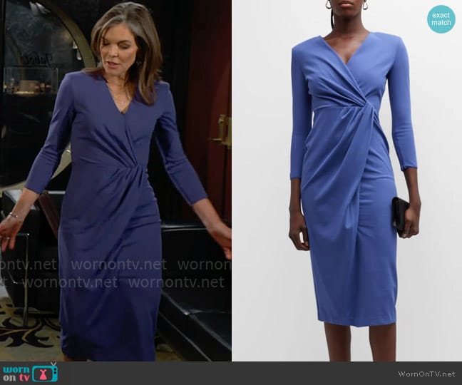 Giorgio Armani Draped Strong-Shoulder Jersey Midi Dress worn by Diane Jenkins (Susan Walters) on The Young and the Restless