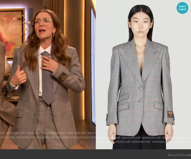 Gucci Maison De L'Amour Check Blazer worn by Drew Barrymore on The Drew Barrymore Show