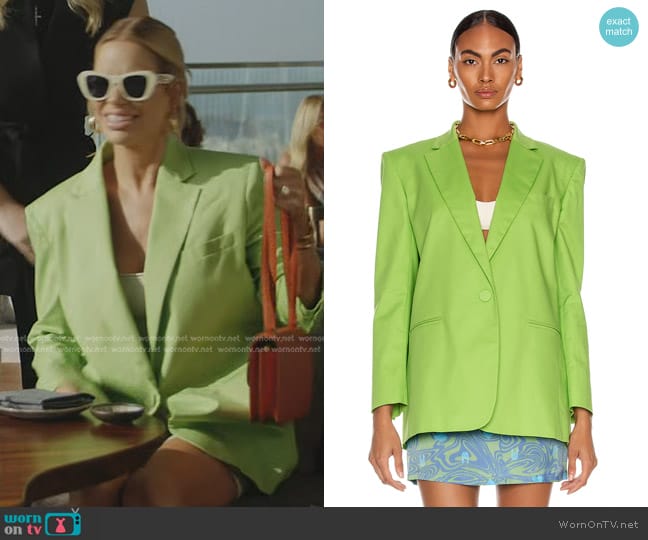 The Andamane Guia Blazer in Acid Green worn by Caroline Stanbury (Caroline Stanbury) on The Real Housewives of Dubai