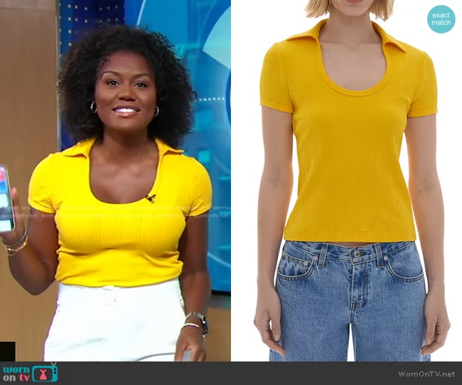 Helmut Lang Ribbed Polo Shirt worn by Janai Norman on Good Morning America