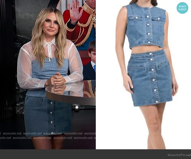 House of Harlow Denim skirt and vest set Nikki wash worn by Keltie Knight on E! News