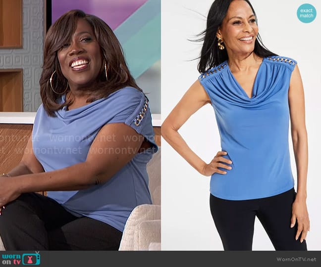 INC International Concepts Lace-Chain Drape-Neck Top worn by Sheryl Underwood on The Talk