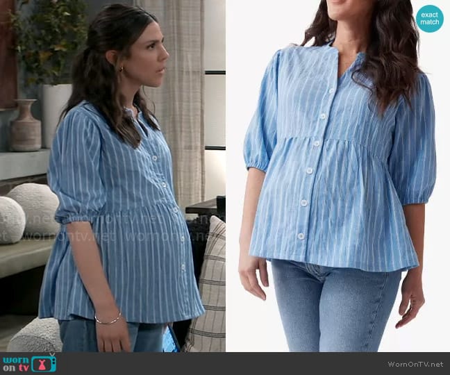 Ingrid & Isabel Peplum Maternity Button-Up Shirt worn by Kristina Corinthos-Davis (Kate Mansi) on General Hospital