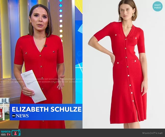 J. Crew Elbow-Sleeve Button-Up Sweater-Dress worn by Elizabeth Schulze on Good Morning America