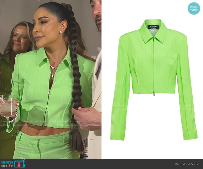 Jacquemus La Veste Limao Cropped Jacket in Light green worn by Taleen Marie (Taleen Marie) on The Real Housewives of Dubai