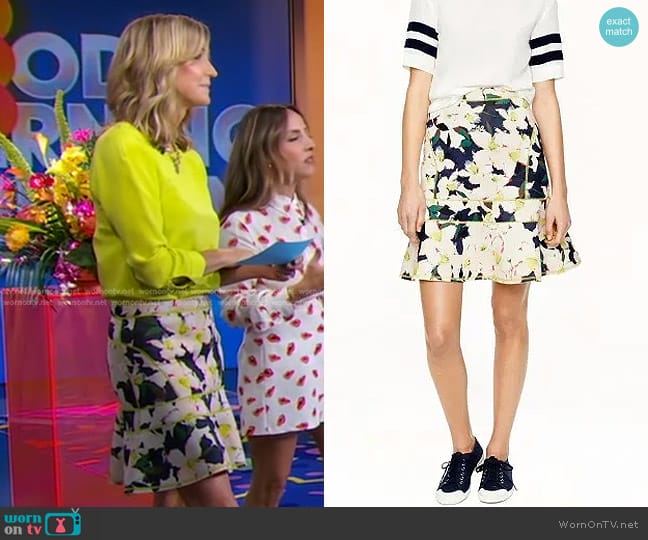 J. Crew Surf Skirt in cove floral scuba worn by Lara Spencer on Good Morning America