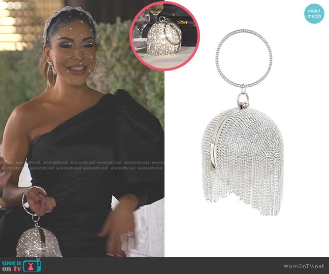 Joseph D'Arezzo Rhinestone Ball With Fringe Evening Bag worn by Taleen Marie (Taleen Marie) on The Real Housewives of Dubai