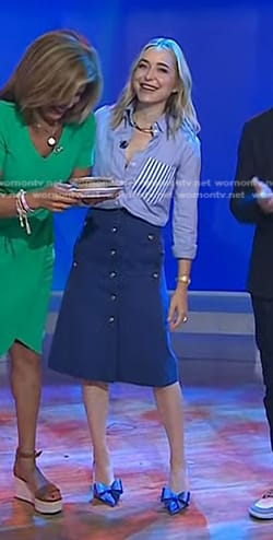 Jenny Mollen's blue striped shirt bow pumps on Today