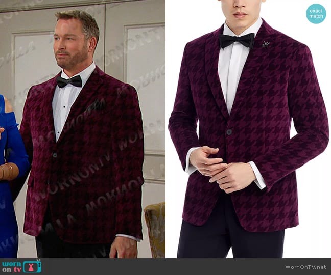 John Varvatos Star USA Velvet Dogtooth Print Slim Fit Jacket worn by Brady Black (Eric Martsolf) on Days of our Lives