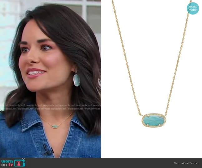 Kendra Scott Elisa Pendant Necklace in Gold Turquoise-Variegated worn by Whitney Miller on Good Morning America