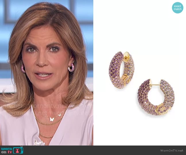 Kendra Scott Mikki Pavé Crystal Hoop Earrings worn by Natalie Morales on The Talk