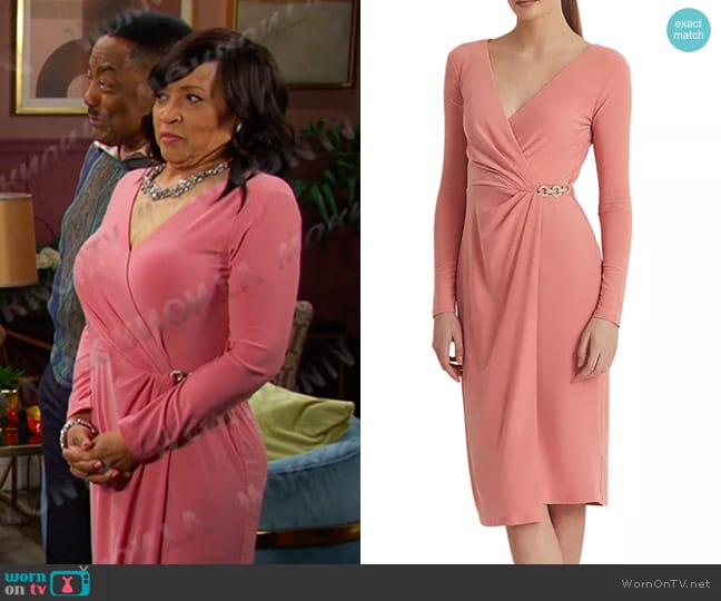 Lauren Ralph Lauren Matte Jersey Surplice Dress worn by Paulina Price (Jackée Harry) on Days of our Lives