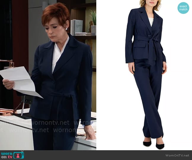 Le Suit Belted Pinstripe Blazer & Pants in Navy worn by Diane Miller (Carolyn Hennesy) on General Hospital