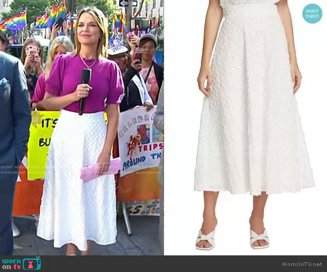 Lela Rose Embroidered Eyelet Midi-Skirt worn by Savannah Guthrie on Today