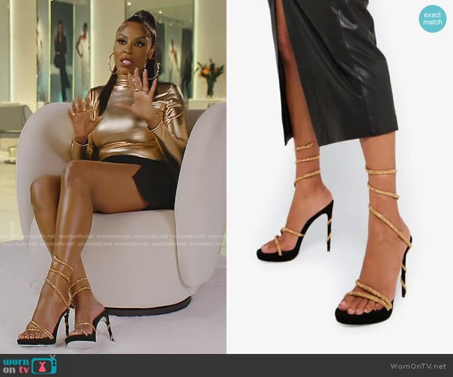 Rene Caovilla Margot Crystal-Embellished Platform Sandals worn by Caroline Brooks (Caroline Brooks) on The Real Housewives of Dubai