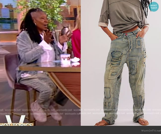 Free People Washed Denim Trousers worn by Whoopi Goldberg on The View