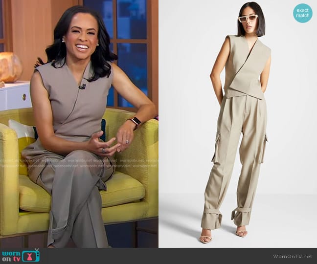 Maniere de Voir Tailored Wrap Waistcoat and Pleated Cargo Trousers  worn by Linsey Davis on Good Morning America