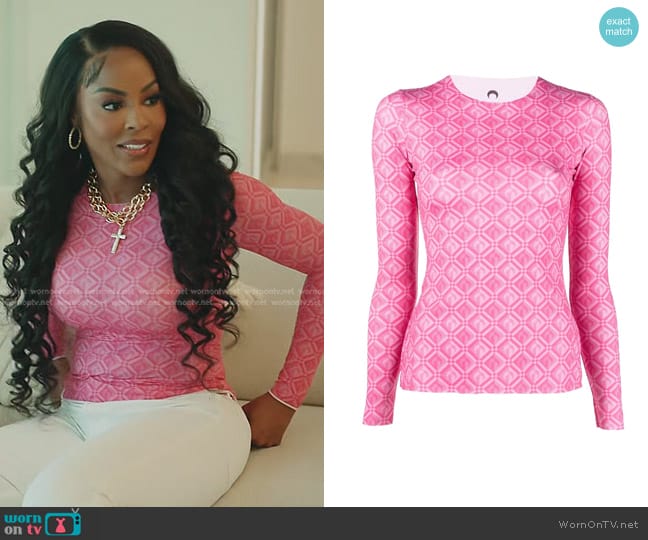 Marine Serre Diamond-print Long-sleeve Top worn by Caroline Brooks (Caroline Brooks) on The Real Housewives of Dubai