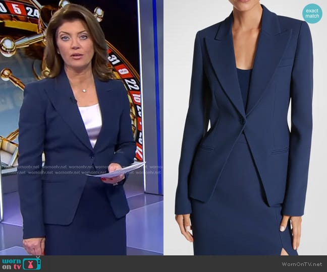 Michael Kors Collection Crepe Sable Peak Lapel Blazer Jacket worn by Norah O'Donnell on CBS Evening News