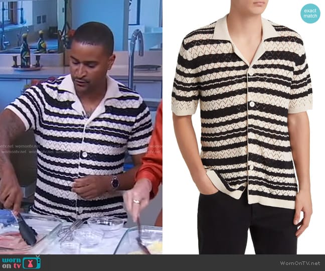 NN07 Henry Stripe Pointelle Short Sleeve Organic Cotton Sweater worn by Joseph Johnson on Good Morning America