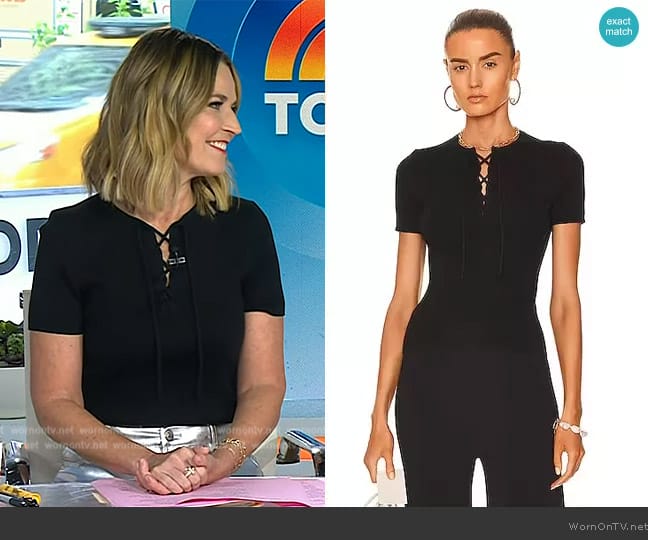 Nili Lotan  Wells Lace Up Top worn by Savannah Guthrie on Today