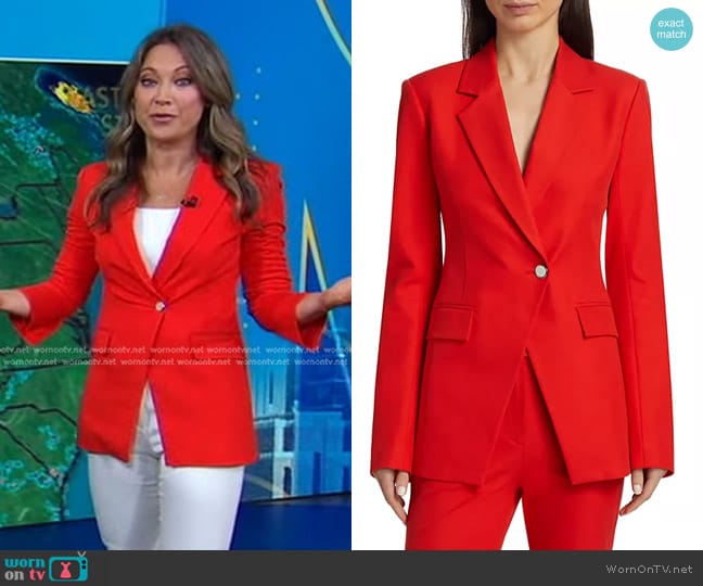 Derek Lam 10 Crosby Noah Single Breasted Jacket in Vermillion worn by Ginger Zee on Good Morning America