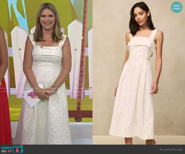 Pearl by Lela Rose Cotton Eyelet Midi Dress in Ivory worn by Jenna Bush Hager on Today