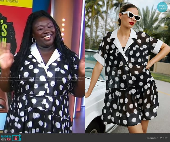 Plenty by Tracy Reese Short-Sleeve Mini Polka Dot Dress worn by Jocelyn Bioh on Good Morning America