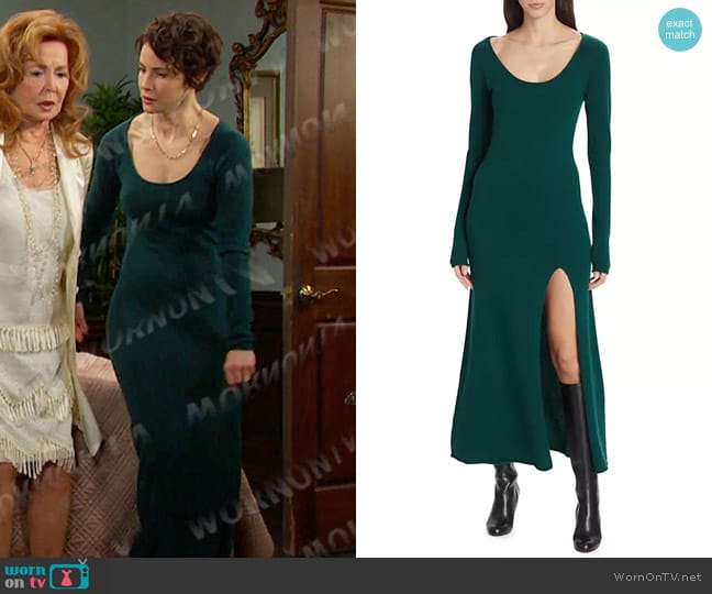 Reformation Jennita Cashmere Midi-Dress in Emerald worn by Sarah Horton (Linsey Godfrey) on Days of our Lives