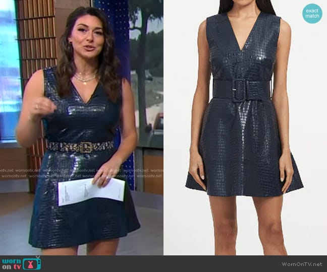 Tanya Taylor Reina Belted Faux Leather Minidress worn by Erielle Reshef on Good Morning America