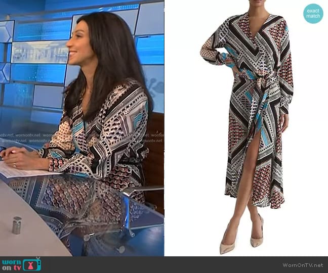 Reiss Alegra Printed Wrap Midi-Dress worn by Dr. Natalie Azar on NBC News Daily