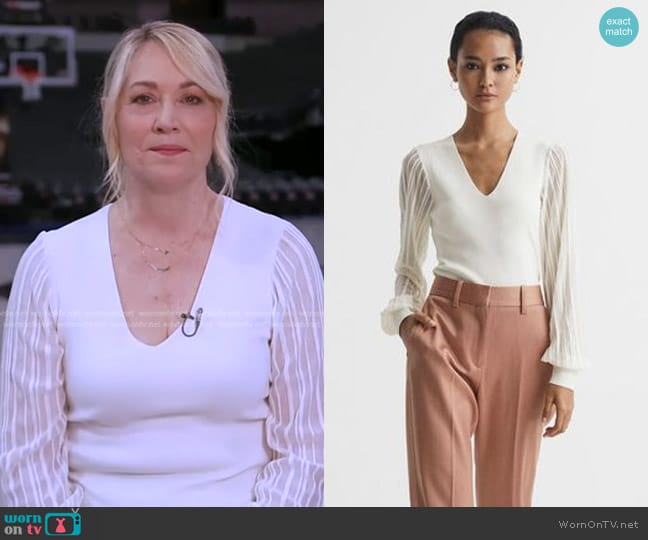 Reiss Brooklyn Sheer Sleeve Top worn by Doris Burke on Good Morning America