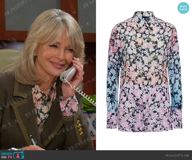 Reiss Serena Colorblocked Floral Button-Front Shirt worn by Marlena Evans (Deidre Hall) on Days of our Lives