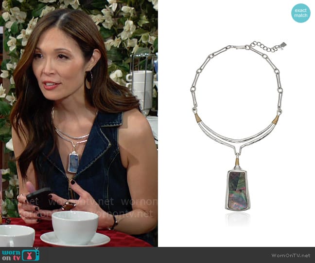 Robert Lee Morris Two-Tone Sculptural Stone Pendant Necklace worn by Penelope Poppy Nozawa (Romy Park) on The Bold and the Beautiful