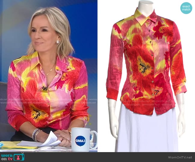 Roberto Cavalli  Print Button Up Shirt worn by Dr. Jennifer Ashton on Good Morning America