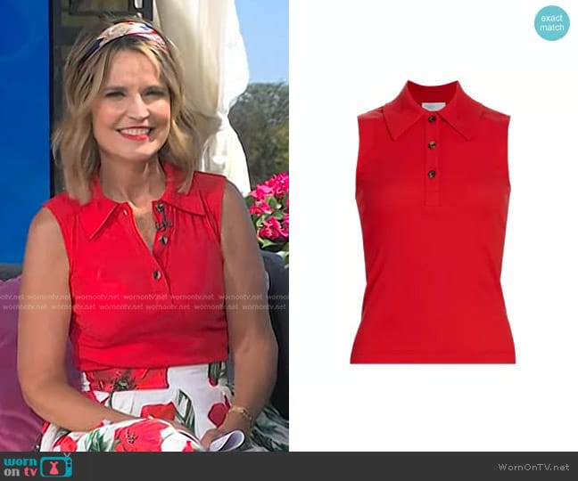 Rosetta Getty Sleeveless Polo Top in Tomato worn by Savannah Guthrie on Today