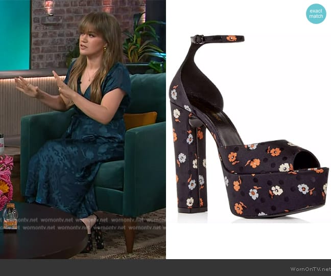 Saint Laurent Jodie Floral Platform Sandals worn by Kelly Clarkson on The Kelly Clarkson Show