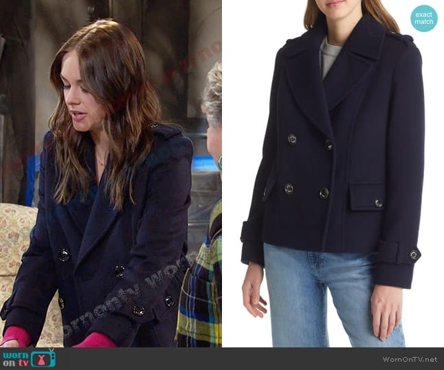 Sam Edelman Double Breasted Wool Blend Peacoat worn by Stephanie Johnson (Abigail Klein) on Days of our Lives