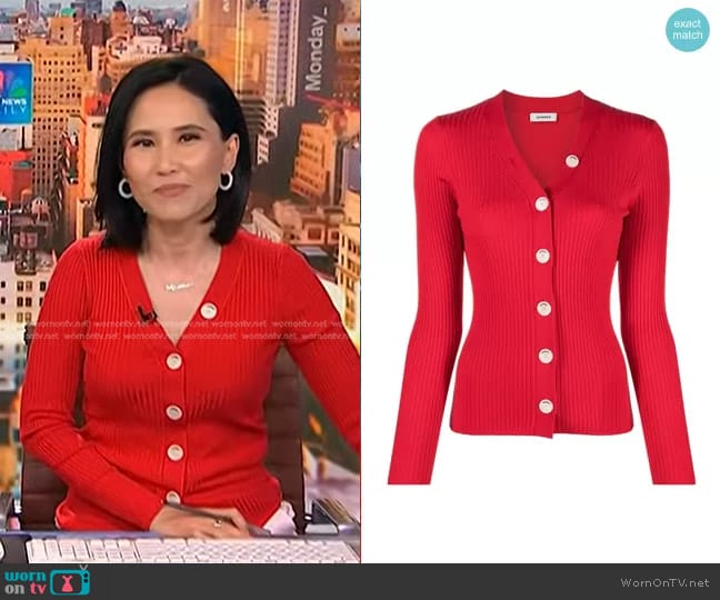 Sandro Gabrielle Ribbed Knit Cardigan worn by Vicky Nguyen on NBC News Daily