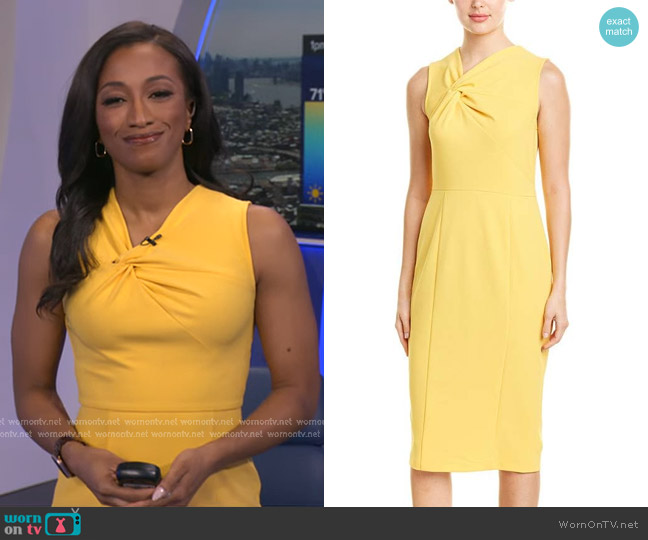 Donna Morgan Sheath Dress in Mimosa Yellow worn by Brittany Bell on Good Morning America
