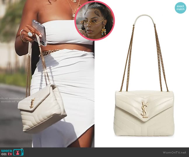 Saint Laurent Small Loulou Chain Leather Shoulder Bag in Crema Soft worn by Caroline Brooks (Caroline Brooks) on The Real Housewives of Dubai